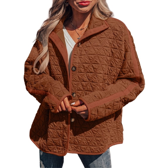 SHEWIN Women's Puffer Jacket Button Down Quilted Coat Casual Winter Lightweight Outwear with Pockets
