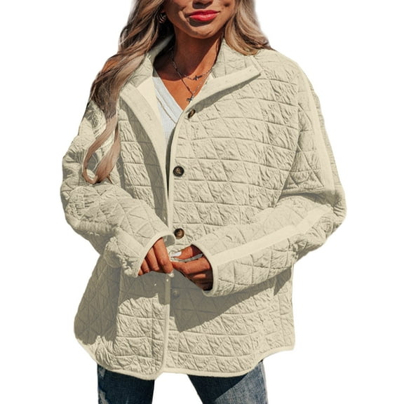 SHEWIN Women's Puffer Jacket Button Down Quilted Coat Casual Winter Lightweight Outwear with Pockets