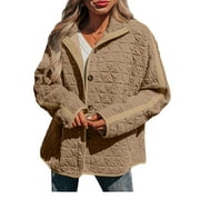 SHEWIN Women's Puffer Jacket Button Down Quilted Coat Casual Winter Lightweight Outwear with Pockets