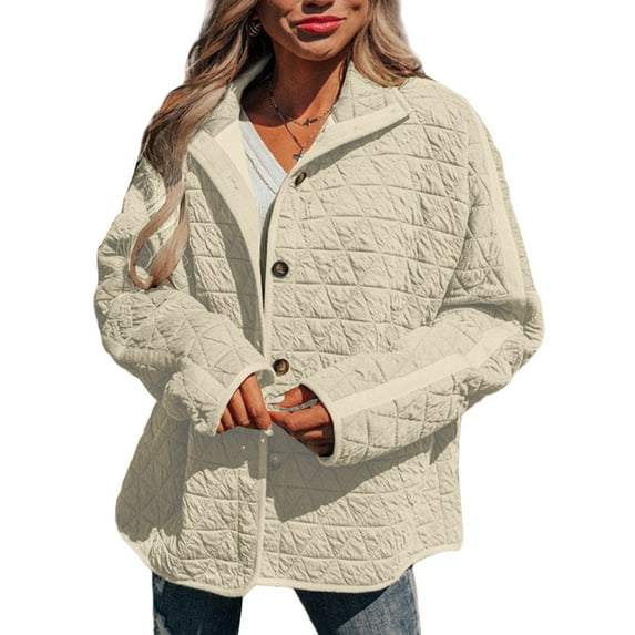 SHEWIN Women's Puffer Jacket Button Down Quilted Jacket Casual Winter Open Front Lightweight Diamond Coat Outwear Cardigan