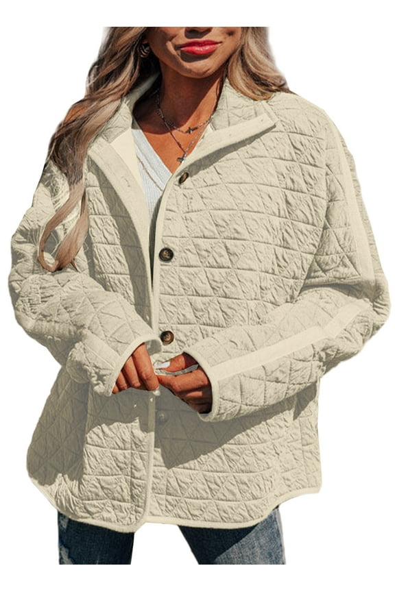 Women's Puffer Jacket Button Down Quilted Jacket Casual Winter Open Front Lightweight Diamond Coat Outwear Cardigan