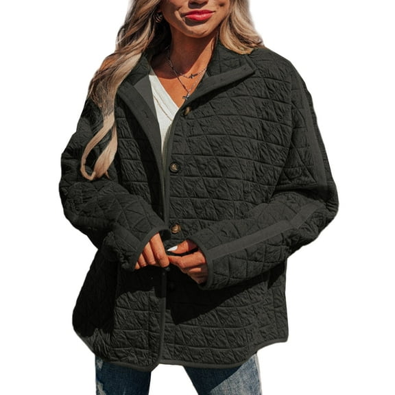 SHEWIN Women's Puffer Jacket Button Down Quilted Jacket Casual Winter Open Front Lightweight Diamond Coat Outwear Cardigan
