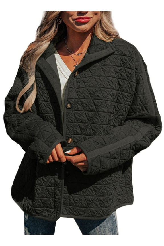 Women's Puffer Jacket Button Down Quilted Jacket Casual Winter Open Front Lightweight Diamond Coat Outwear Cardigan