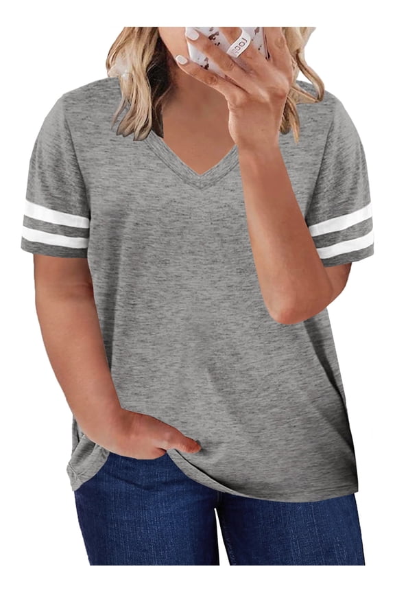 Womens T Shirts Plus Size for Women Short Sleeve Tee Summer Shirts Striped Lightweight Gray Plus Size Blouses Tops 5XL