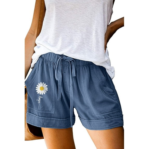 SHEWIN Women's Shorts Casual Mid Rise Drawstring Cotton Shorts Summer Comfy Elastic Waist Pocketed Short Pants Plus Size