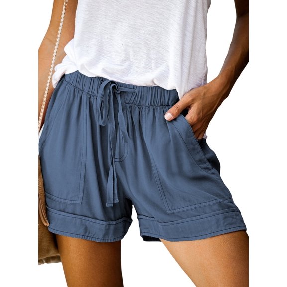 SHEWIN Women's Shorts Comfy Drawstring Elastic Waist Shorts Casual Sports Short Pants with Pockets Blue