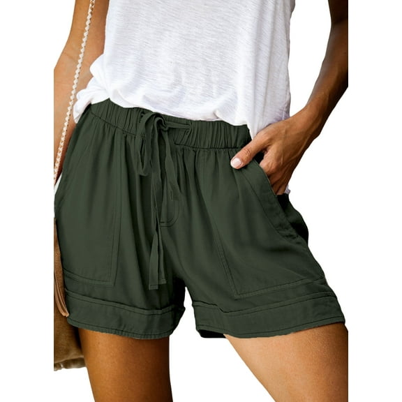 SHEWIN Women's Shorts Comfy Drawstring Elastic Waist Shorts Casual Sports Short Pants with Pockets Green