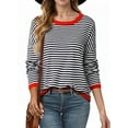 thumbnail image 1 of SHEWIN Women Sweater Stripe Knit Pullover Tops Holiday Jumper Crewneck Sweaters Long Sleeve Casual Knitted Fall Tops, 1 of 9