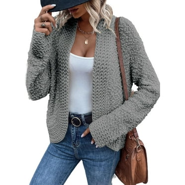 SHEWIN Women's Sweaters Fashion Casual Open Front Long Sleeve Chunky Knit Cardigans Outerwear Coats