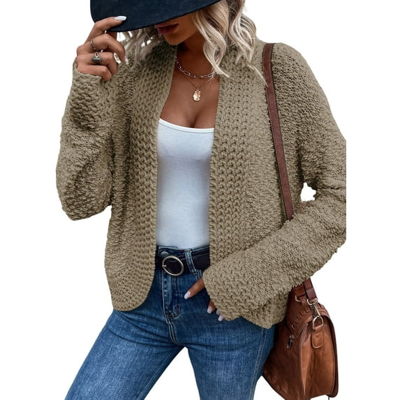 SHEWIN Women's Sweaters Fashion Casual Open Front Long Sleeve Chunky Knit Cardigans Outerwear Coats