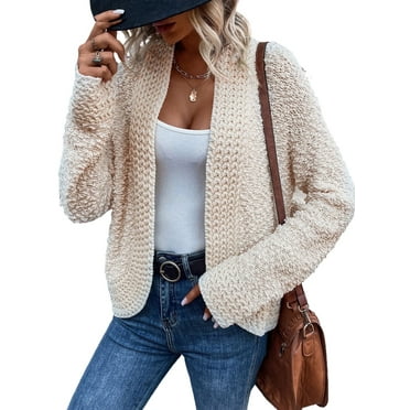 SHEWIN Women's Sweaters Fashion Casual Open Front Long Sleeve Chunky Knit Cardigans Outerwear Coats