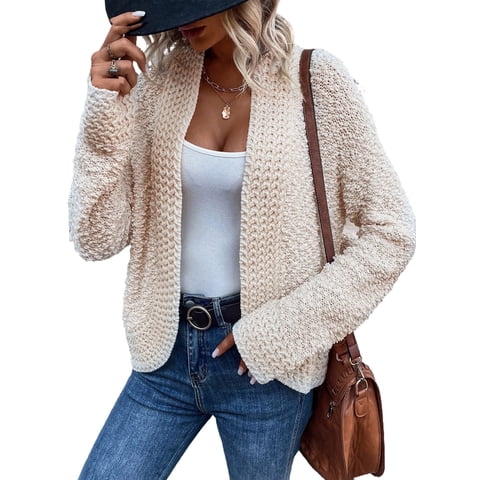 Women's Sweaters Fashion Casual Open Front Long Sleeve Chunky Knit Cardigans Outerwear Coats