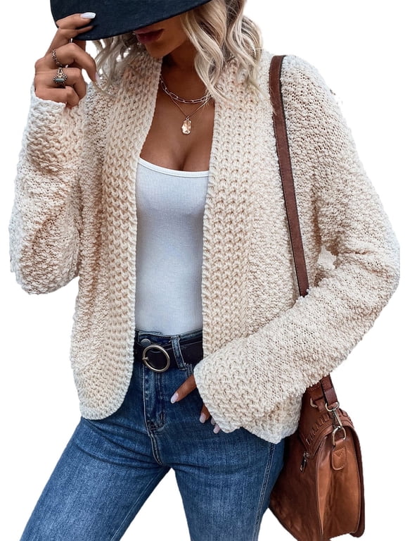 Women's Sweaters Fashion Casual Open Front Long Sleeve Chunky Knit Cardigans Outerwear Coats