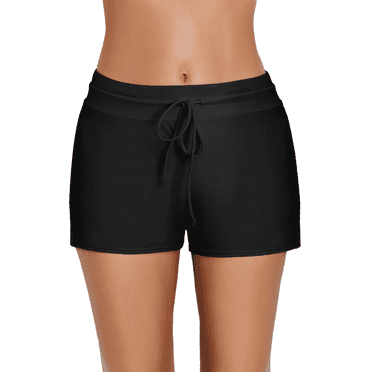 SHEWIN Women's Swim Shorts Slit Tankini Swimsuit Bottoms Quick Dry High Waisted Bathing Suits Swim Trunks Solid Quick Dry Board Shorts Black L