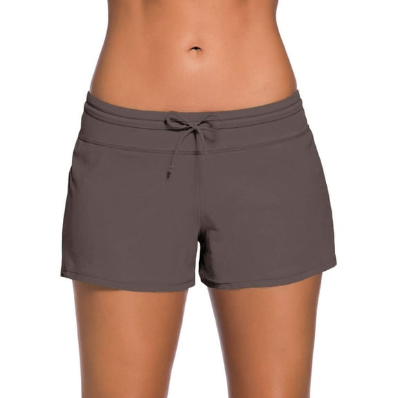 SHEWIN Women's Swim Shorts Waistband Summer Tankini Bottoms Quick Dry Board Boyshorts Solid Swim Trunks Brown L
