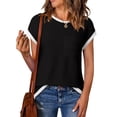 thumbnail image 1 of SHEWIN Women's T Shirts Ribbed Knit Tee Blouses Short Sleeve Crewneck Color Block Textured Trendy Summer Tops, 1 of 8