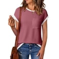thumbnail image 1 of SHEWIN Women's T Shirts Ribbed Knit Tee Blouses Short Sleeve Crewneck Color Block Textured Trendy Summer Tops, 1 of 7