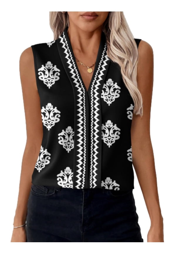 Women's Tank Tops Boho Floral Printed Blouses Casual Lightweight Chiffon V Neck Sleeveless Shirts