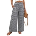 thumbnail image 1 of SHEWIN Women's Wide Leg Palazzo Pants Casual Elastic High Waisted Cotton Gingham Plaid Culottes Trousers with Pockets, 1 of 8
