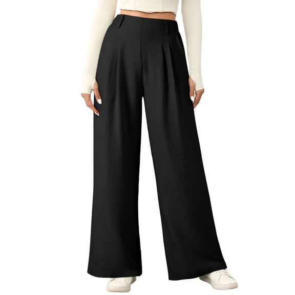 SHEWIN Women's Wide Leg Pants Elastic High Waisted Casual Palazzo Straight Trousers Pants with Pockets Spring Summer