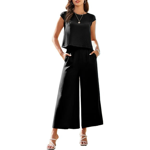 SHEWIN Womens Plus Size Outfits Summer Track Suits Two Piece Pants Sets for Women Set Black XL