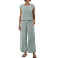 thumbnail image 1 of SHEWIN Outfits Sets for Women Textured Matching Set Sweatsuit Summer Crew Neck Cap Sleeve Tops Wide Leg Pants Basic Outfits, 1 of 9