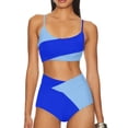 thumbnail image 1 of SHEWIN Womens Swimsuits Bikini Set 2 Piece Color Block High Waisted Spaghetti Straps Bathing Suits Summer Beach Outfits, 1 of 8