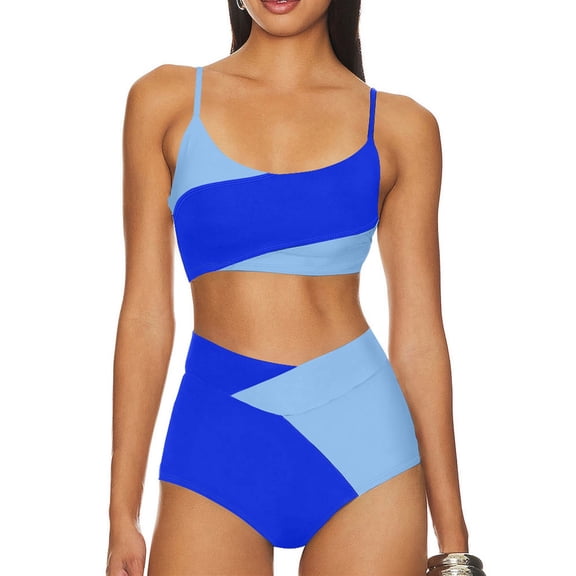 SHEWIN High Waisted Bikini Set 2 Piece Swimsuit for Women Color Block Spaghetti Straps Bathing Suits Summer Beach Outfits