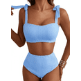 thumbnail image 1 of SHEWIN Swimsuit Women Striped Bikinis Sets Shoulder Strap Knot Two Piece Bathing Suits High Waisted Tummy Control Full Coverage Swimwear, 1 of 9