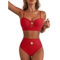 thumbnail image 1 of SHEWIN Womens Swimsuits Bathing Suits 2 Piece Bikini Sets High Waisted Cut Out Modest Swimsuit Full Coverage Beach Outfits Red L, 1 of 11