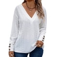 thumbnail image 1 of SHEWIN Womens Blouse Plus Size Tops Lace V Neck Long Sleeve T Shirts Dressy Eyelet Embroidered Tunics Top Spring Fall Blouses White 4X, 1 of 9