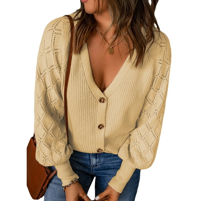 SHEWIN Womens Button Down Cardigan Sweater Long Sleeve Open Front Knit