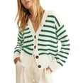 thumbnail image 1 of SHEWIN Womens Cardigan Casual Button Down Color Block Striped V Neck Open Front Knit Fall Sweaters Green Stripe, 1 of 9