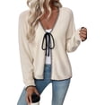 thumbnail image 1 of SHEWIN Womens Cardigan Sweaters Fashion V Neck Open Front Bow Tie Knit Chunky Long Sleeve Sweater Lightweight Fall Outerwear, 1 of 6