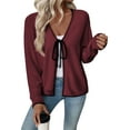 thumbnail image 1 of SHEWIN Womens Cardigan Sweaters Fashion V Neck Open Front Bow Tie Knit Chunky Long Sleeve Sweater Lightweight Fall Outerwear, 1 of 8