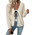 thumbnail image 1 of SHEWIN Womens Cardigan Sweaters Fashion V Neck Open Front Bow Tie Knit Chunky Long Sleeve Sweater Lightweight Fall Outerwear, 1 of 6