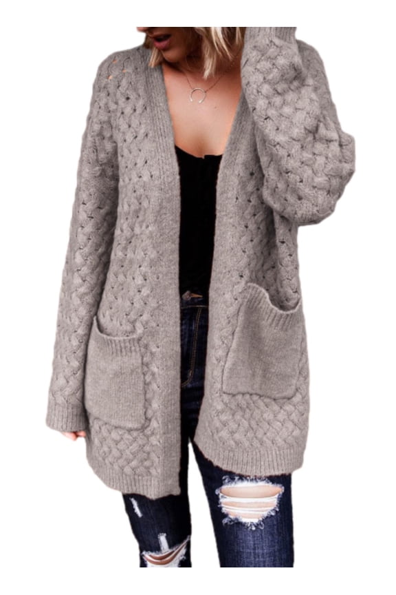Womens Cardigans Open Front Oversized Cardigan Sweaters Long Sleeve Chunky Cable Knit Fall Outwear Coat with Pockets Gray