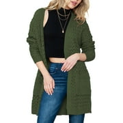 SHEWIN Womens Cardigans Sweaters Oversized Open Front Cardigan Long Sleeve Chunky Cable Knit Fall Winter Outwear Coat with Pockets Green S-2XL