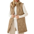 thumbnail image 1 of SHEWIN Womens Full Zipper Puffer Vest Drawstring Hooded Jackets Sleeveless Long Quilted Coat with Pockets White, 1 of 5