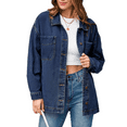 thumbnail image 1 of SHEWIN Womens Jean Jacket Oversized Denim Jackets Boyfriend Button Up Long Sleeve Split Fall Spring Shacket Deep Blue, 1 of 9