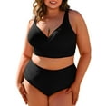 thumbnail image 1 of SHEWIN Womens Plus Size Bikini Sets Tummy Control Swimsuits V Neck Color Block Two Piece Bathing Suit Black 1X, 1 of 9