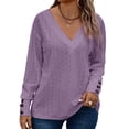 thumbnail image 1 of SHEWIN Womens Blouse Plus Size Tops Lace V Neck Long Sleeve T Shirts Dressy Eyelet Embroidered Tunics Top Spring Fall Blouses Purple 4X, 1 of 9