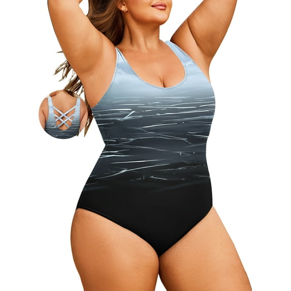 SHEWIN Womens Plus Size One Piece Swimsuit Back Cross Sports Bathing Suits for Beach Summer 5X