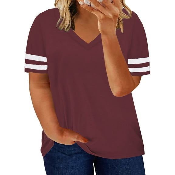 SHEWIN Womens Plus Size T-Shirts Summer Stripe Trim Fashion Blouse Oversized Tee Shirts 2XL