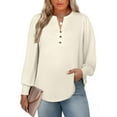 thumbnail image 1 of SHEWIN Plus Size Sweatshirt for Women V Neck Henley Tops Long Sleeve Shirts Business Blouses Lightweight Basic Tees Trendy Cute T Shirts Fall Clothes Brown 1X, 1 of 9