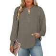 thumbnail image 1 of SHEWIN Plus Size Sweatshirt for Women V Neck Henley Tops Long Sleeve Shirts Business Blouses Lightweight Basic Tees Trendy Cute T Shirts Fall Clothes Brown 1X, 1 of 9
