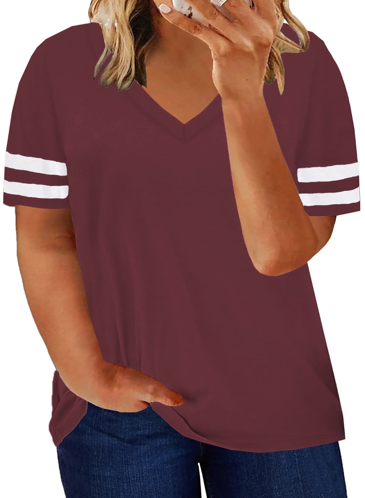 Aleumdr Womens Plus Size Casual Short Sleeve V Neck T-Shirts Tops ...