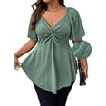 thumbnail image 1 of SHEWIN Women Dressy Tops Plus Size Tops Summer Short Sleeve Casual Light Weight Oversize Tunic Blouses Green 2X, 1 of 9