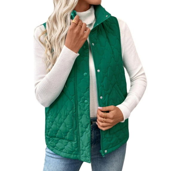 SHEWIN Puffer Vest for Womens Lightweight Sleeveless Quilted Jackets Stand Collar Button Fall Spring Zip Up Coat Outerwear