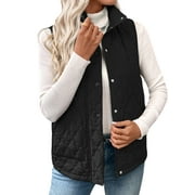 SHEWIN Womens Puffer Vest Lightweight Stand Collar Coat Sleeveless Quilted Jackets Button Fall Spring Zip Up Outerwear